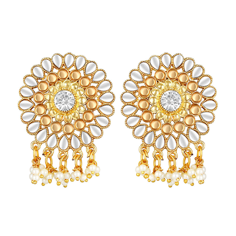 Kord Store Exceptional Round Shape White Stone Gold Plated Drop Earring For Women - KSEAR70198