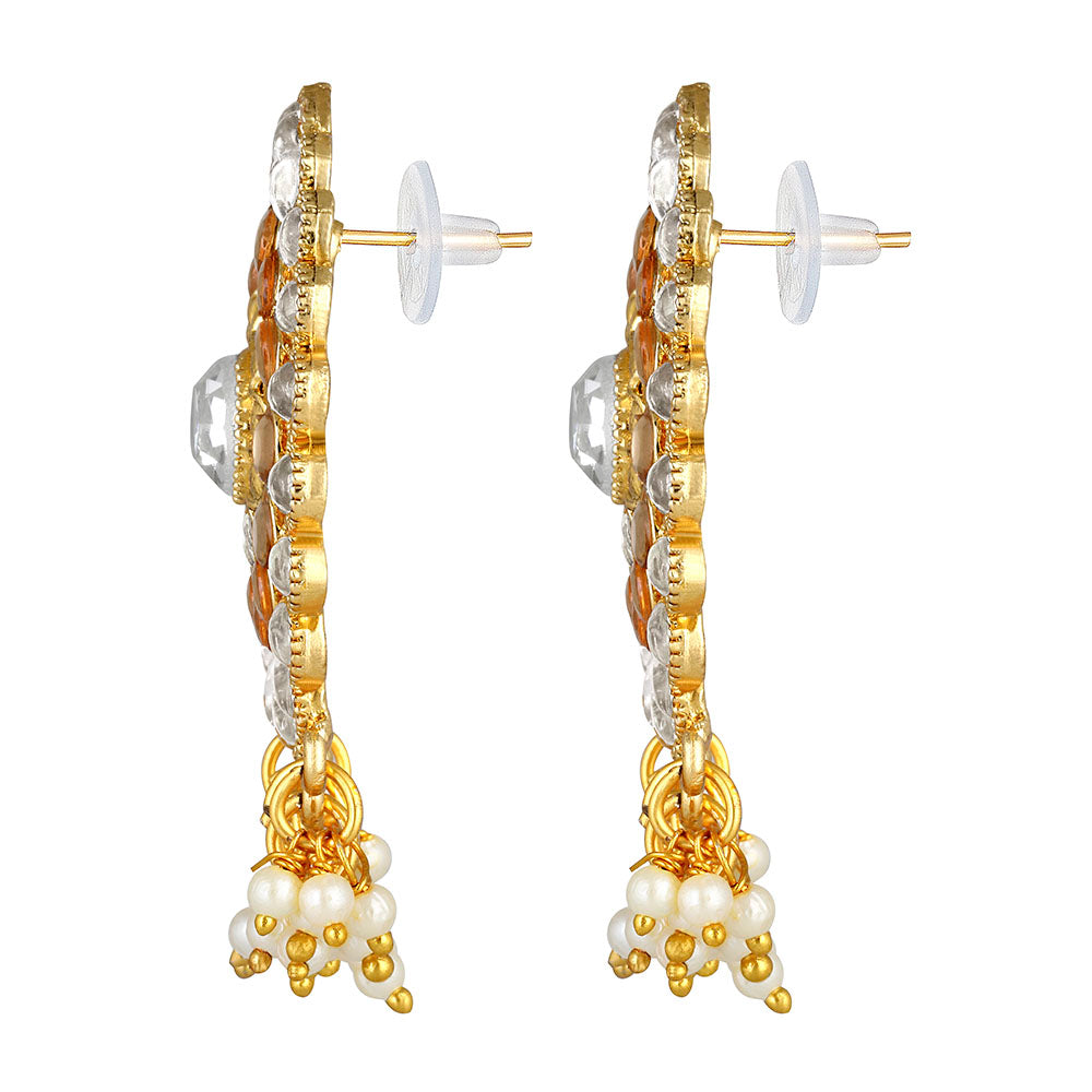 Kord Store Exceptional Round Shape White Stone Gold Plated Drop Earring For Women - KSEAR70198
