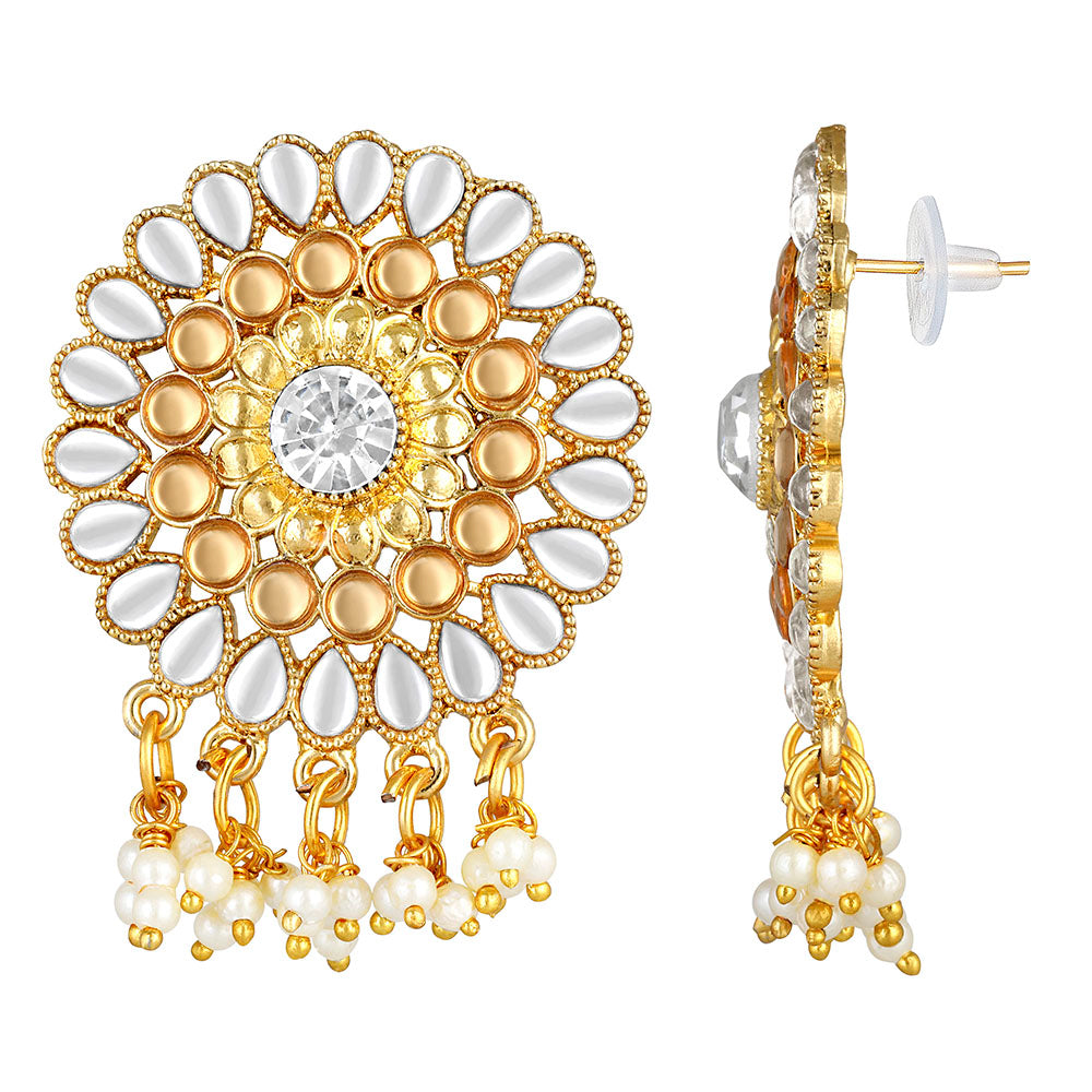 Kord Store Exceptional Round Shape White Stone Gold Plated Drop Earring For Women - KSEAR70198