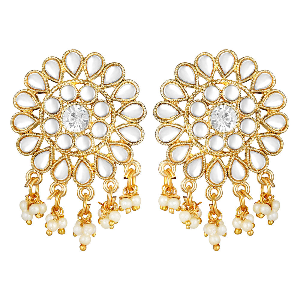 Kord Store Exotic Round Shape White Stone Gold Plated Drop Earring For Women - KSEAR70200