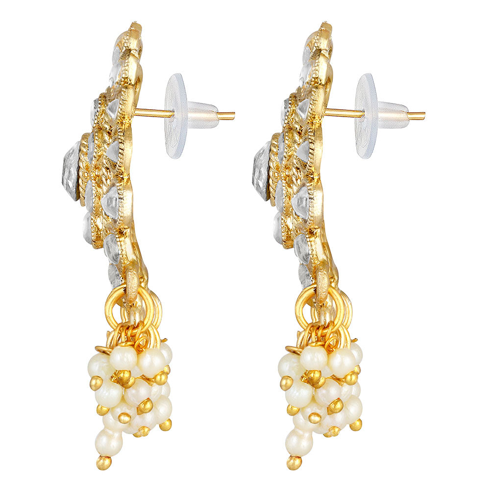 Kord Store Exotic Round Shape White Stone Gold Plated Drop Earring For Women - KSEAR70200