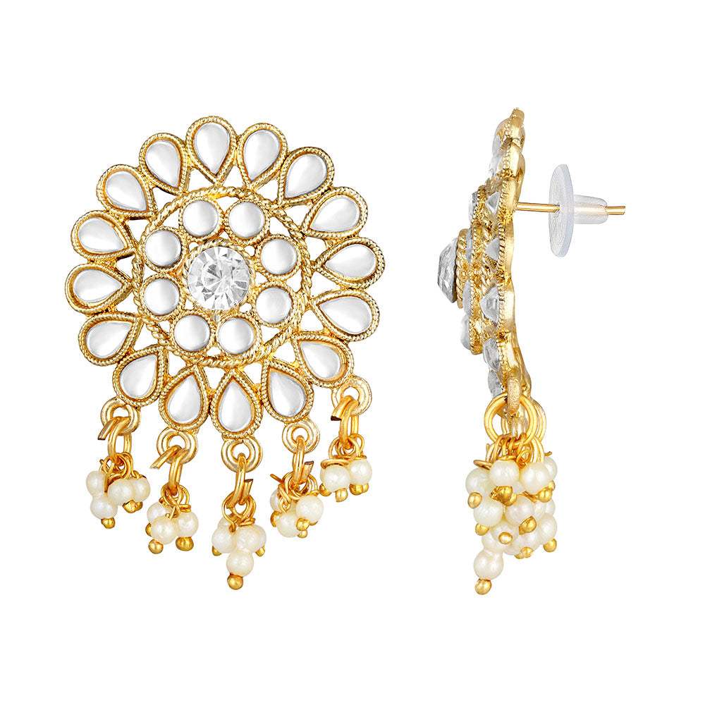 Kord Store Exotic Round Shape White Stone Gold Plated Drop Earring For Women - KSEAR70200