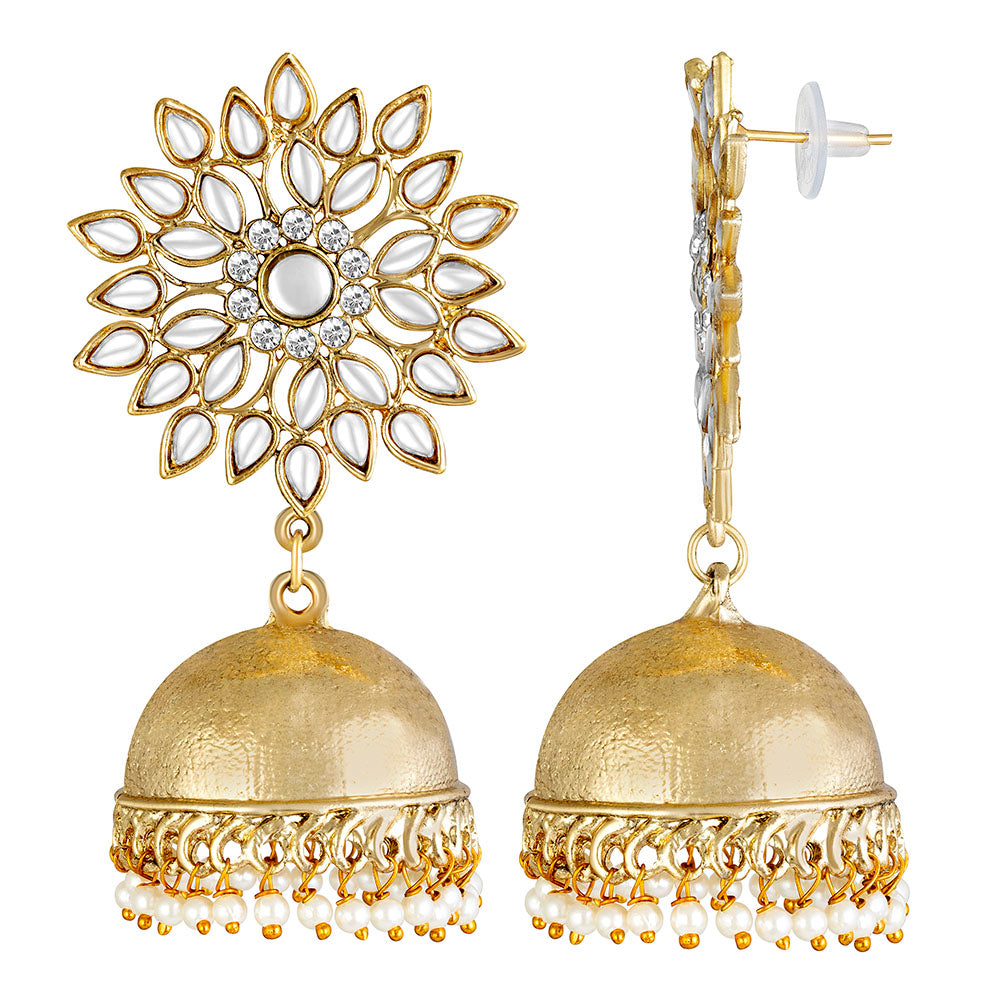 Kord Store Eye-Catchy Flower White Stone Gold Plated Jhumki Earring For Women - KSEAR70201