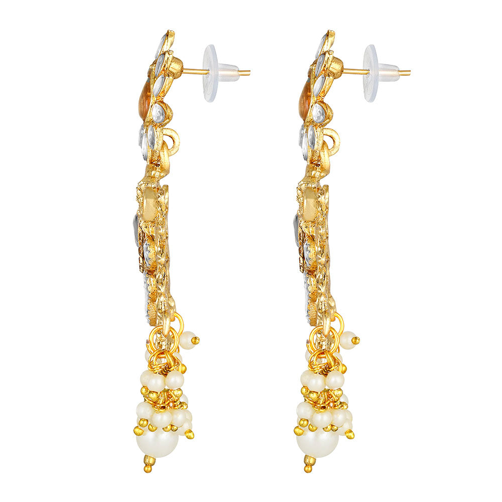 Kord Store Fabulous Flower White Stone Gold Plated Chand Bali Earring For Women - KSEAR70203