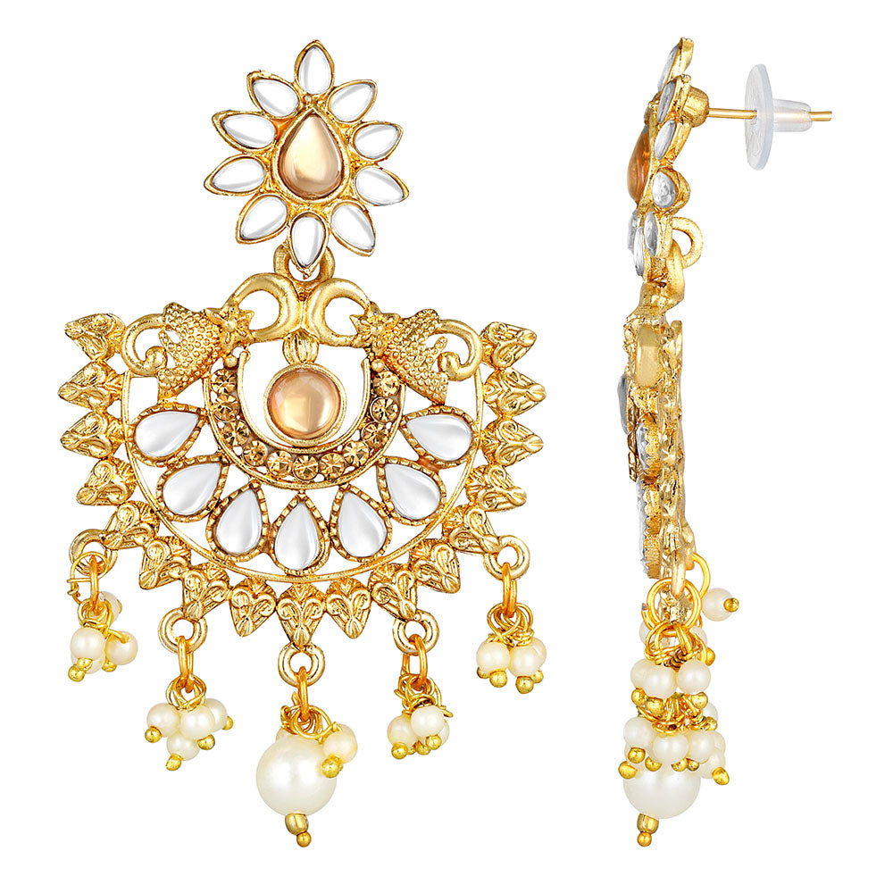 Kord Store Fabulous Flower White Stone Gold Plated Chand Bali Earring For Women - KSEAR70203