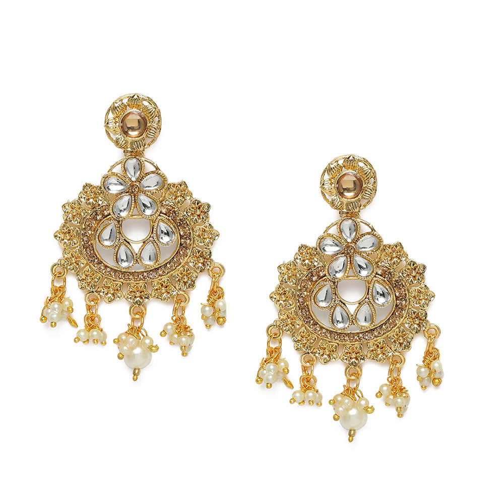 Kord Store Flower Shape Design LCT Kundan Pearl Gold Plated Chandelier Earring For Modern Women - KSEAR70208