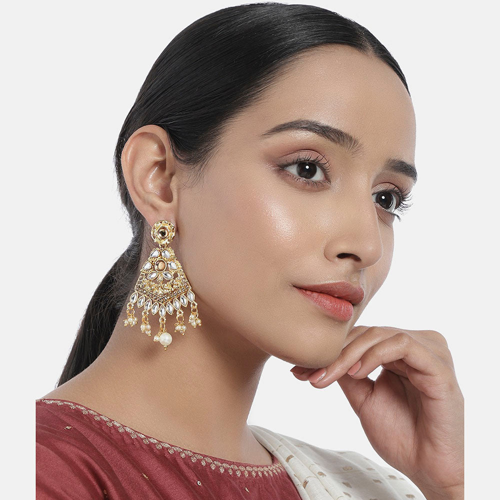 Kord Store Fine Leaf Design White Stone Gold Plated Dangle Earring For Women - KSEAR70209