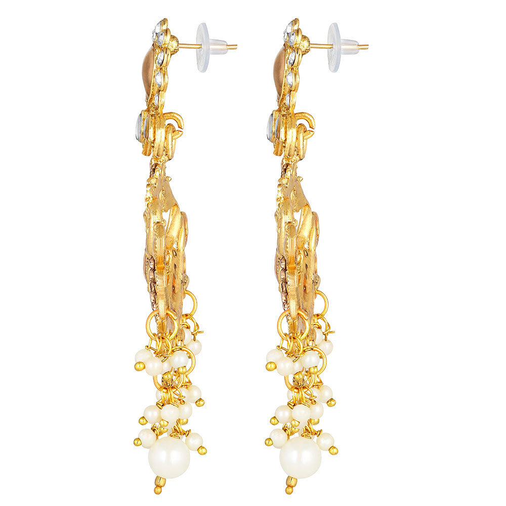 Kord Store Flowing Flower White Stone Gold Plated Chand Bali Earring For Women - KSEAR70211