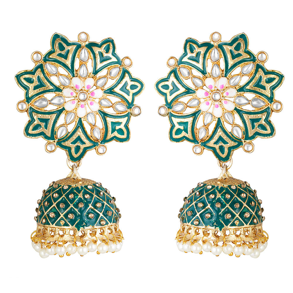 Kord Store Luxurious Flower Meenakari Work Gold Plated Jhumki Earring For Women - KSEAR70224