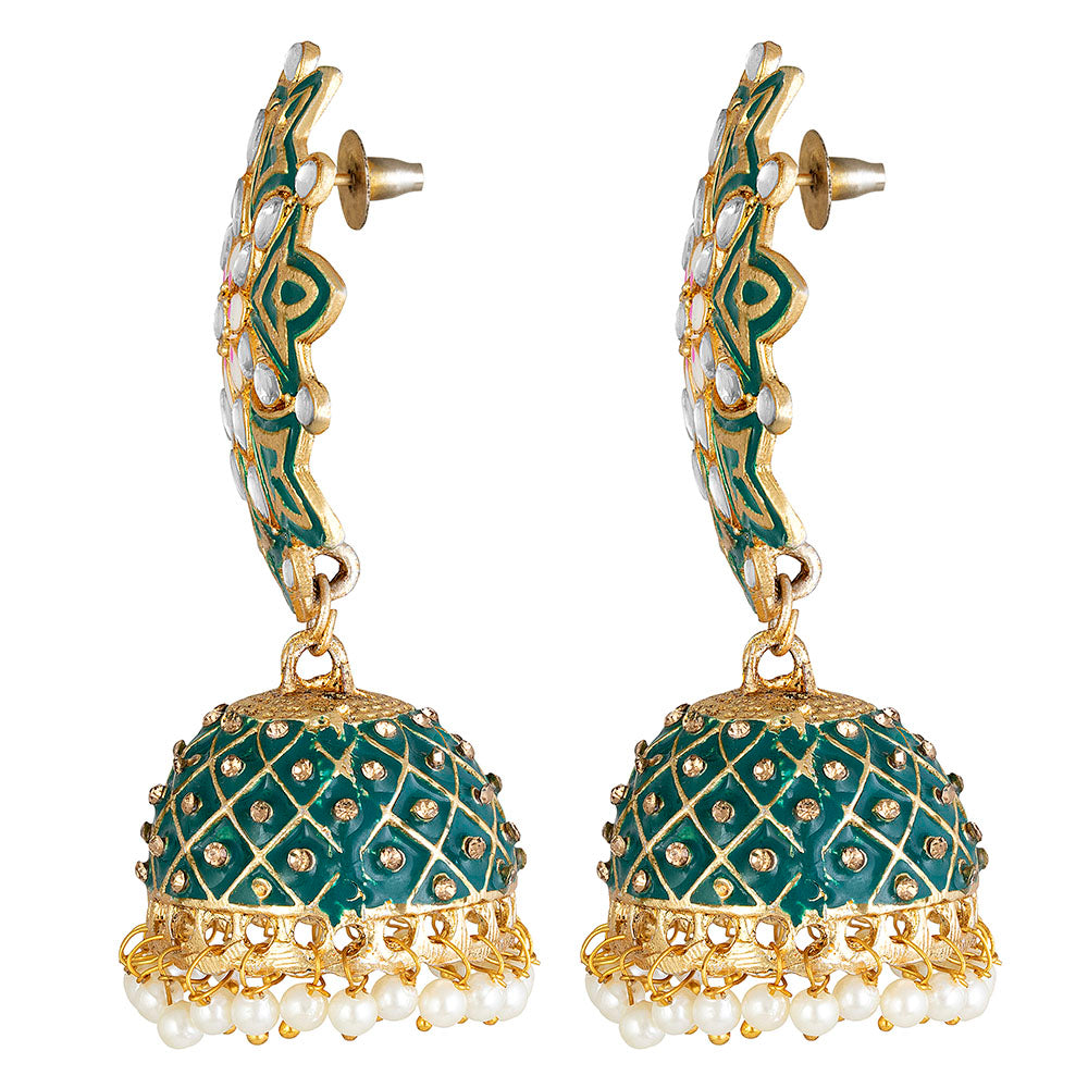 Kord Store Luxurious Flower Meenakari Work Gold Plated Jhumki Earring For Women - KSEAR70224