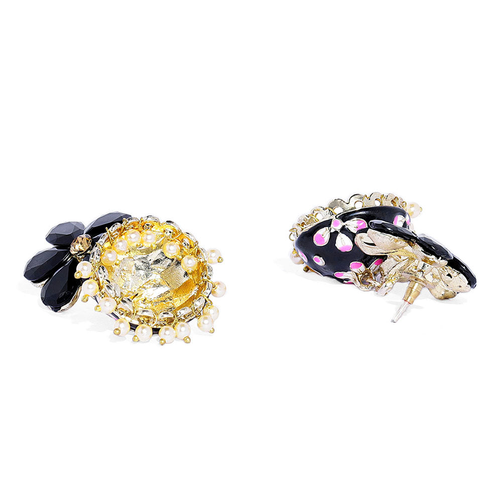 Kord Store Elegant Latkan Pearls Black Meenakari Ruby Work Gold Plated Jhumki Earring For Women - KSEAR70233