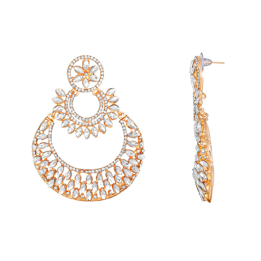 Kord Store Admirable Alloy Rose Gold Plated White Stone Chandbali Earring For Women - KSEAR70235