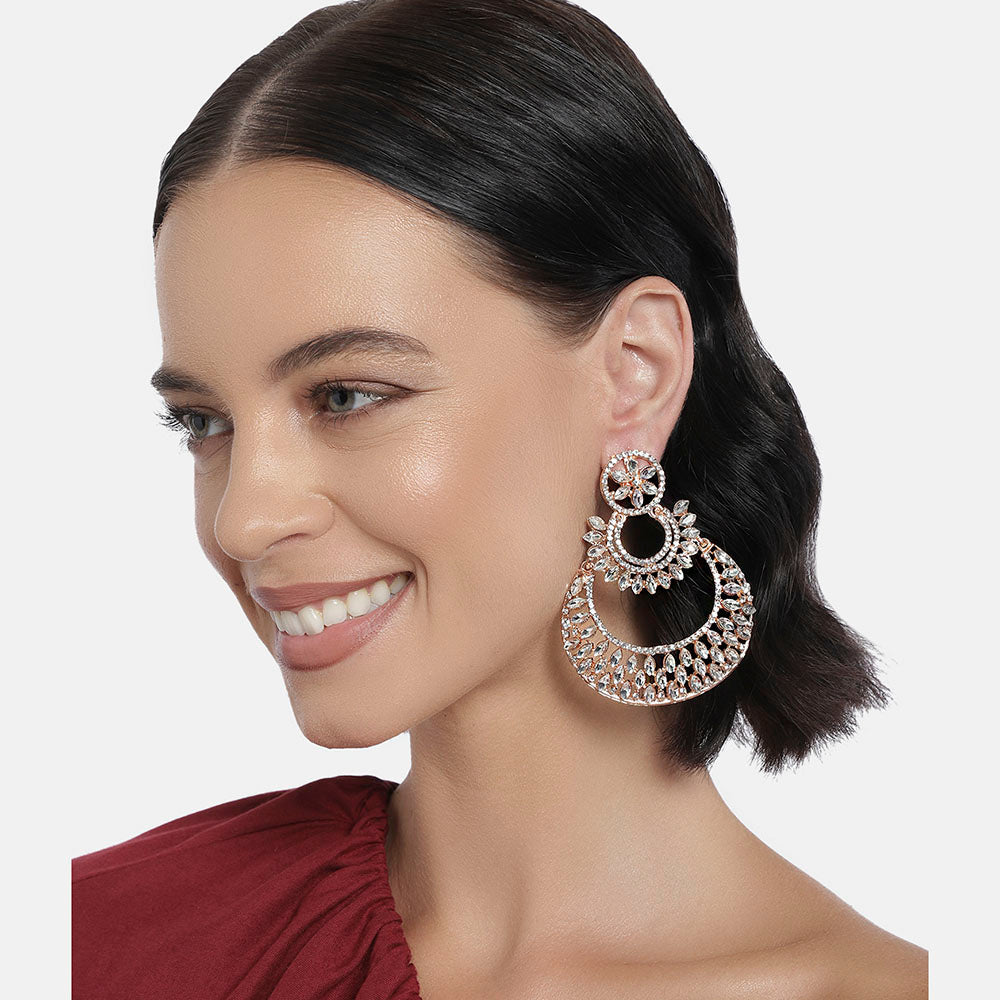 Kord Store Admirable Alloy Rose Gold Plated White Stone Chandbali Earring For Women - KSEAR70235