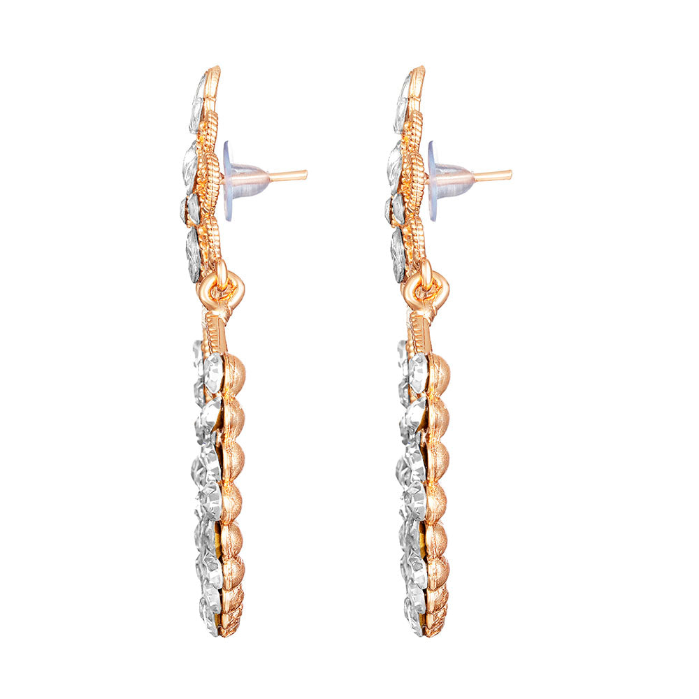 Kord Store Appealing Alloy Rose Gold Plated White Stone Chandbali Earring For Women - KSEAR70237