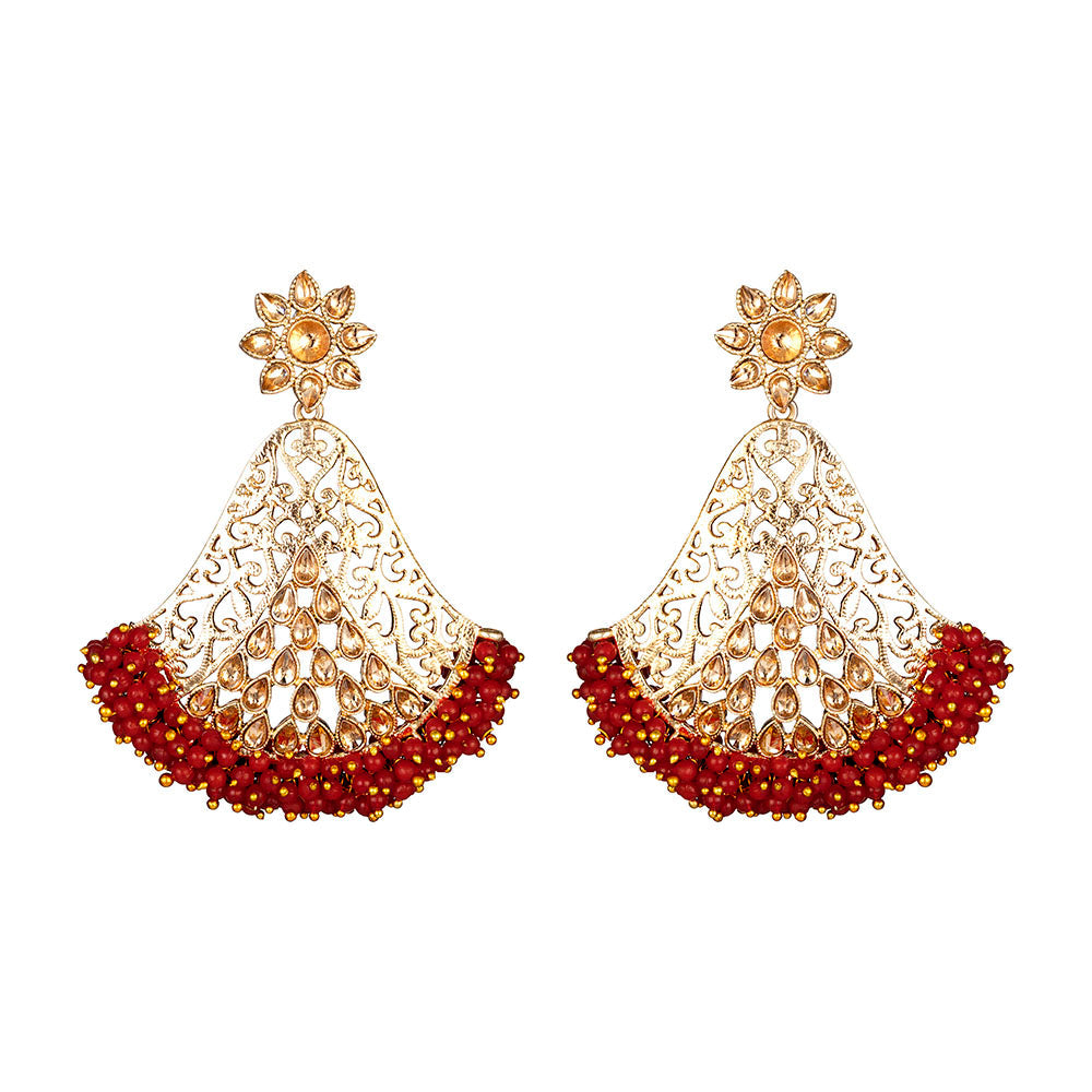 Kord Store Desirable Alloy Gold Plated Kundan & Moti Work Chandbali Earring For Women & Girls - KSEAR70250