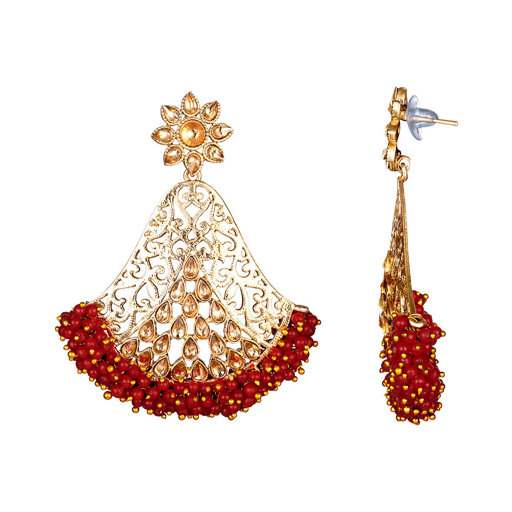 Kord Store Desirable Alloy Gold Plated Kundan & Moti Work Chandbali Earring For Women & Girls - KSEAR70250