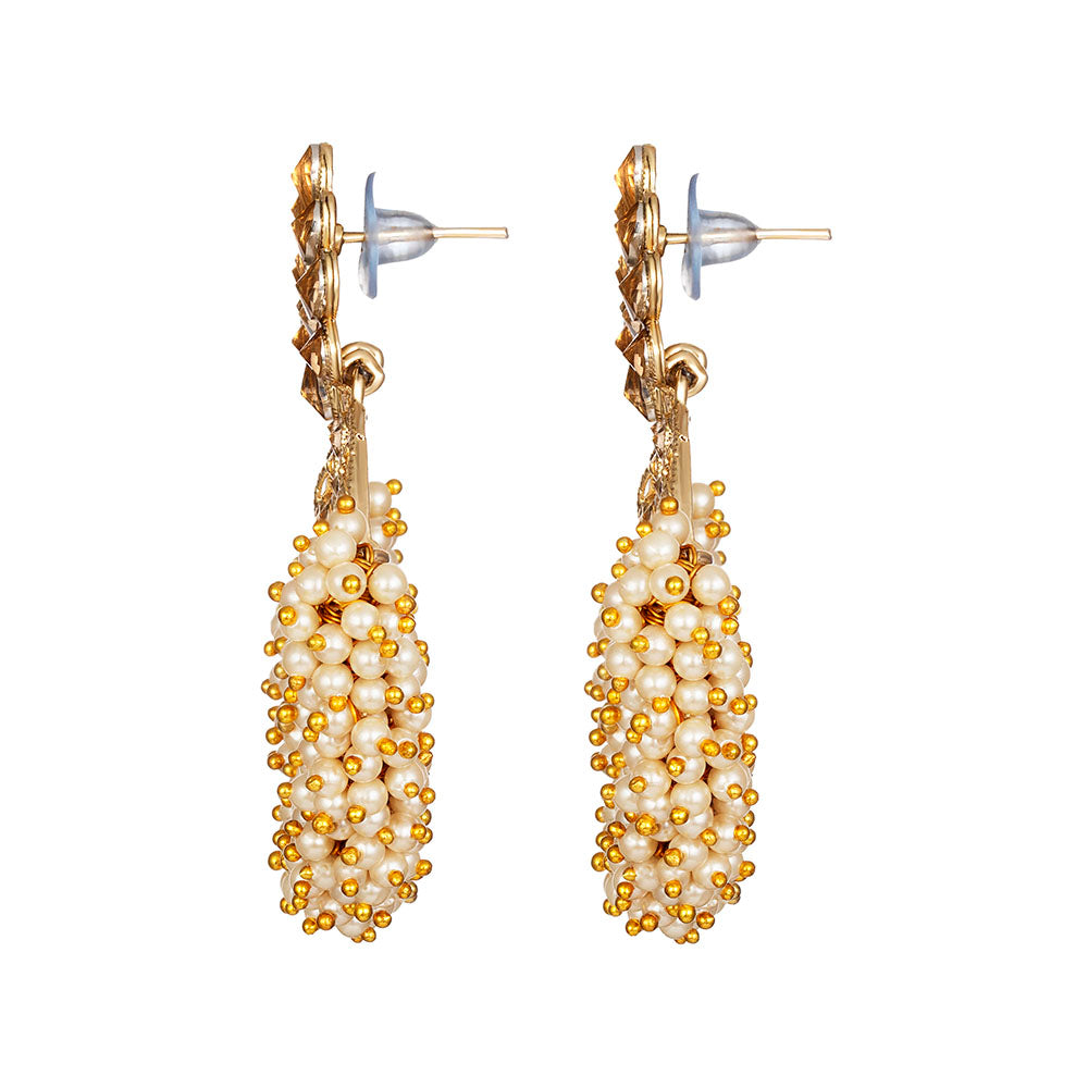 Kord Store Enchanting Alloy Gold Plated Kundan & Moti Work Chandbali Earring For Women & Girls - KSEAR70252