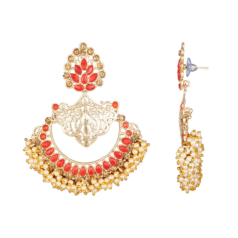 Kord Store Enjoyable Alloy Gold Plated Kundan & Moti Work Chandbali Earring For Women & Girls - KSEAR70253