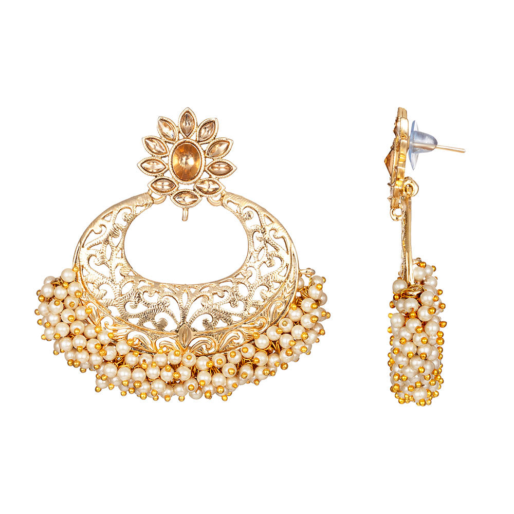 Kord Store Ethnic Alloy Gold Plated Kundan & Moti Work Chandbali Earring For Women & Girls - KSEAR70254