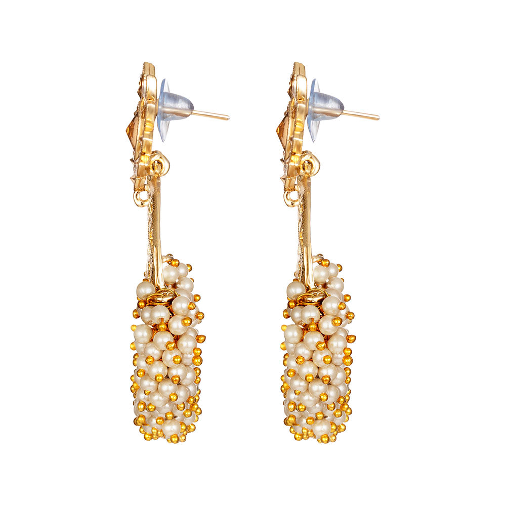 Kord Store Ethnic Alloy Gold Plated Kundan & Moti Work Chandbali Earring For Women & Girls - KSEAR70254
