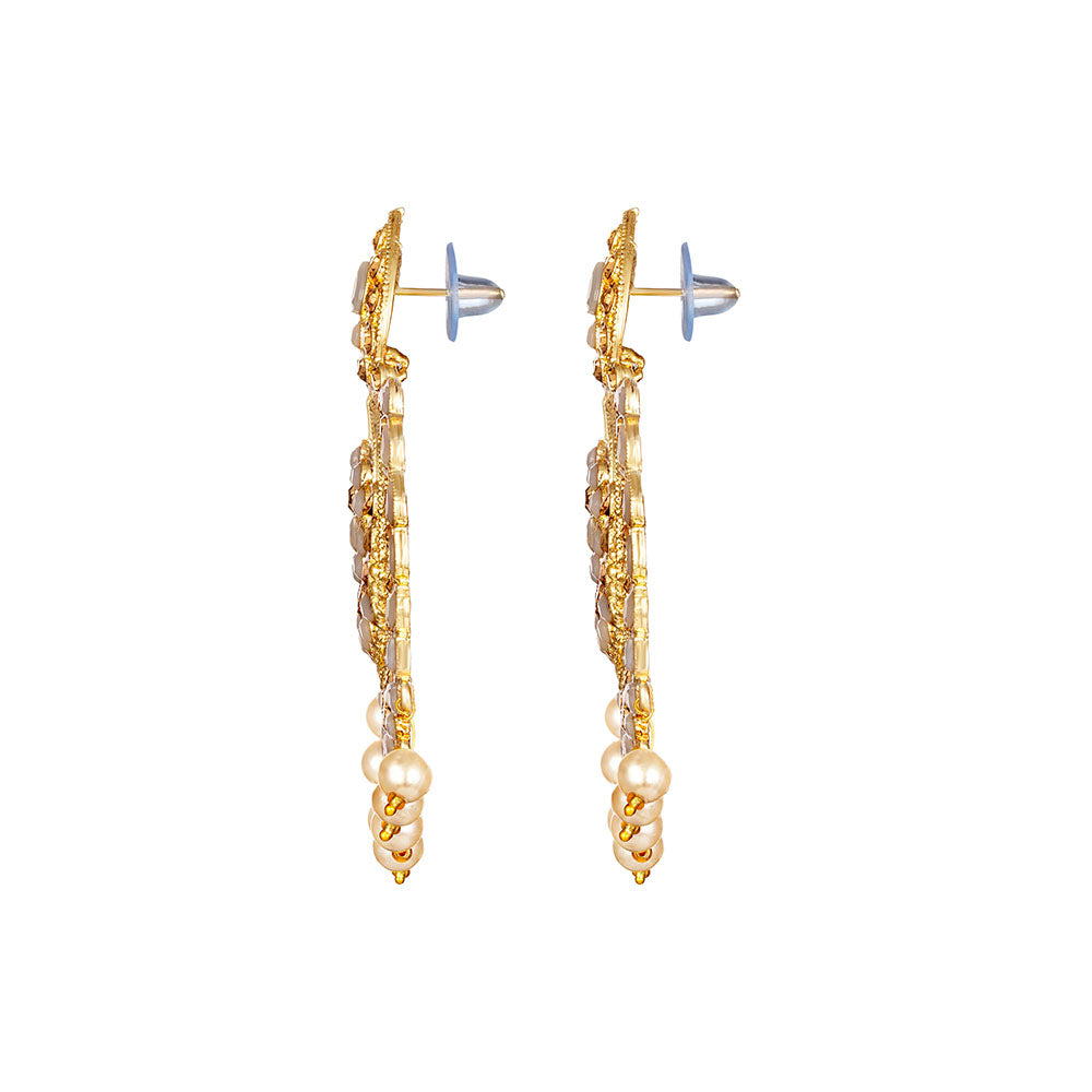 Kord Store Exceptional Alloy Gold Plated Kundan & Moti Work Chandbali Earring For Women & Girls - KSEAR70256