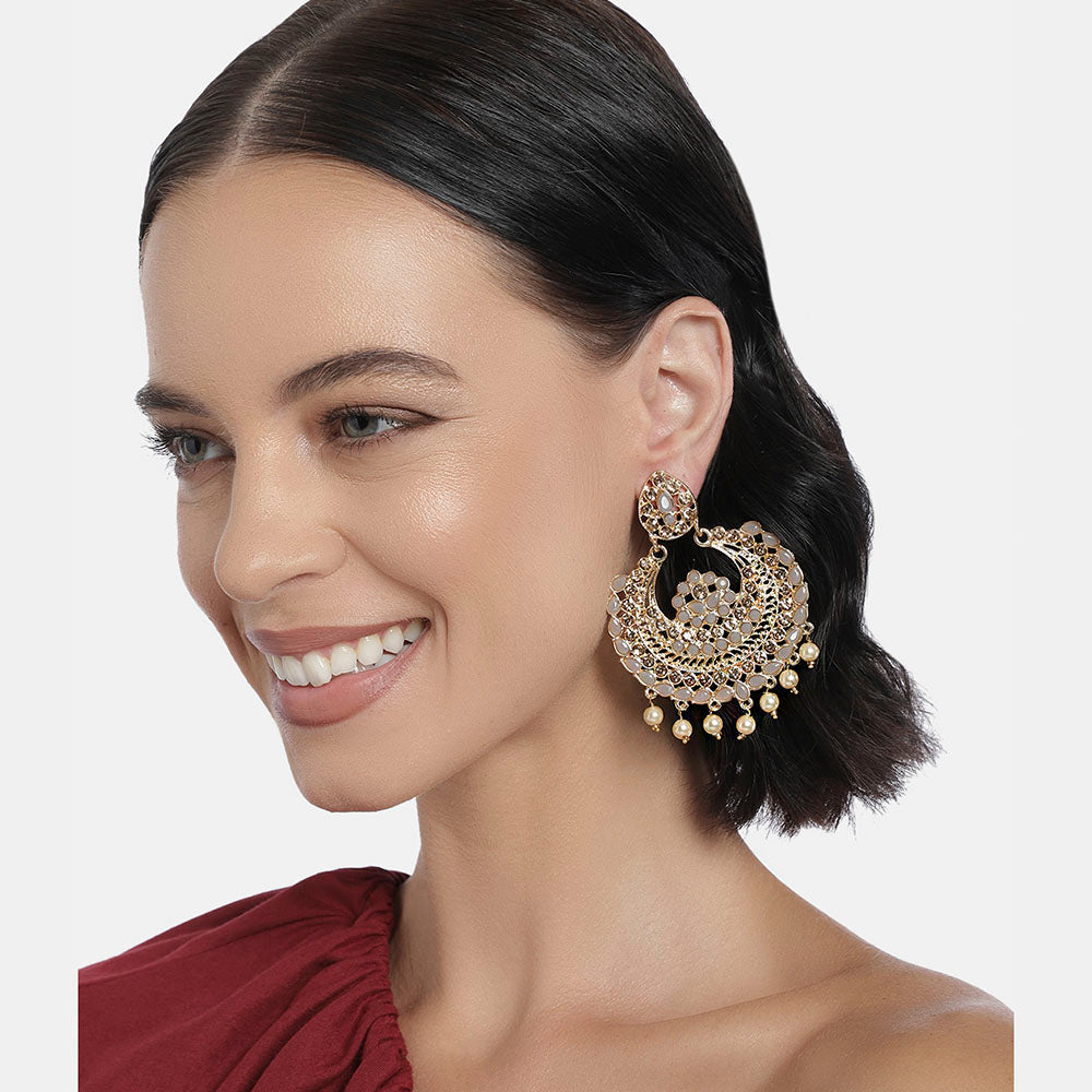 Kord Store Exceptional Alloy Gold Plated Kundan & Moti Work Chandbali Earring For Women & Girls - KSEAR70256