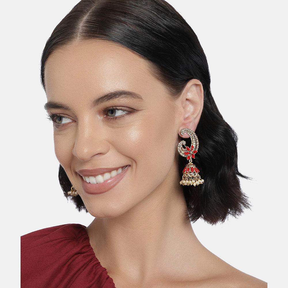 Kord Store Exotic Alloy Gold Plated LCT Stone Jhumki Earring For Women & Girls - KSEAR70257