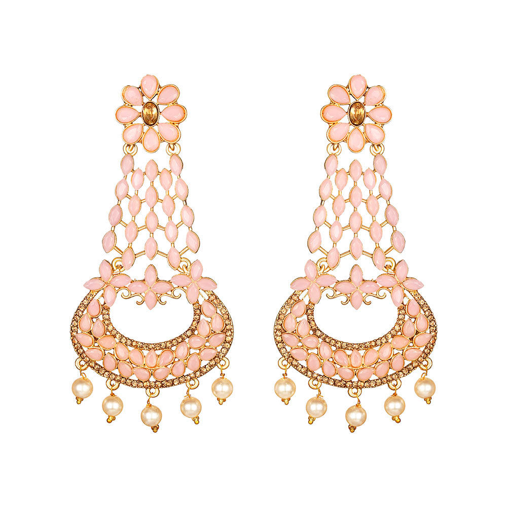 Kord Store Eye-Catchy Alloy Gold Plated Kundan & Moti Work Chandbali Earring For Women & Girls - KSEAR70258
