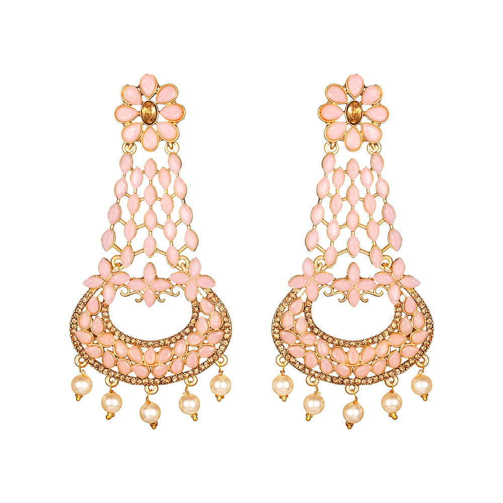 Kord Store Eye-Catchy Alloy Gold Plated Kundan & Moti Work Chandbali Earring For Women & Girls - KSEAR70258