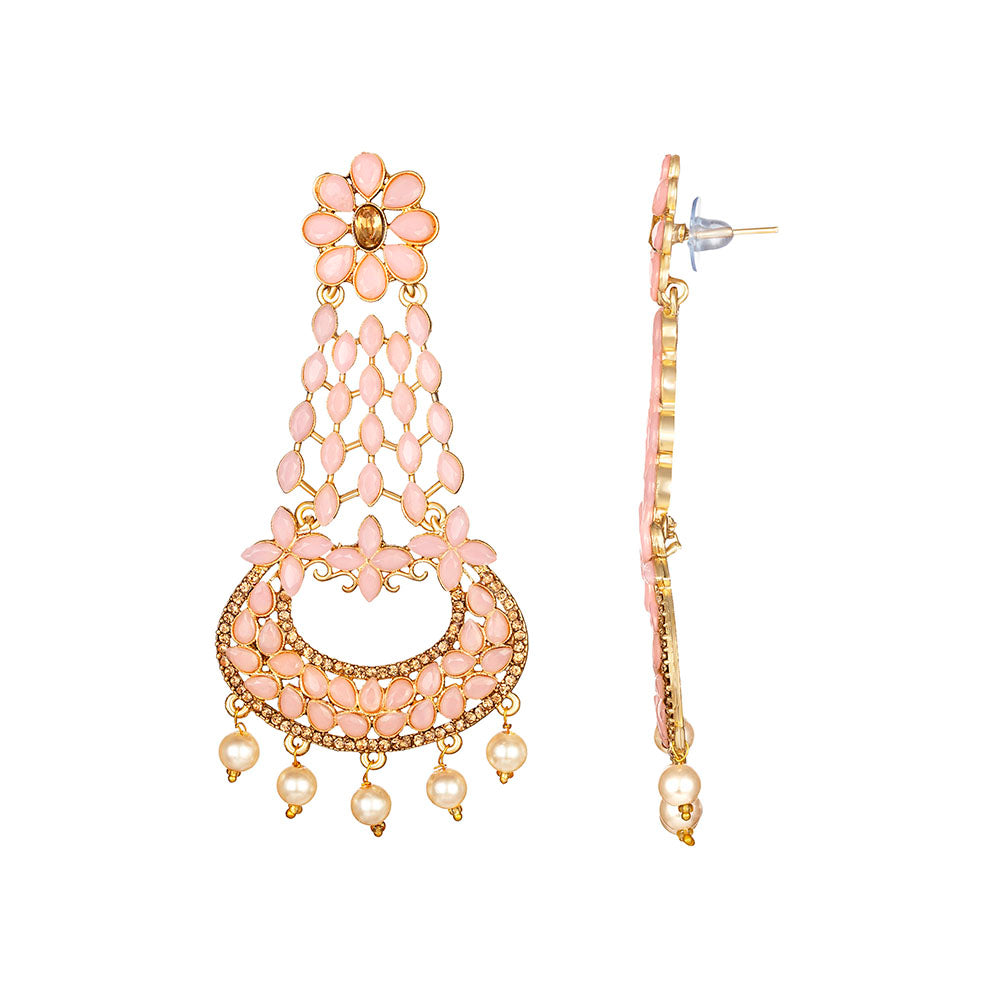 Kord Store Eye-Catchy Alloy Gold Plated Kundan & Moti Work Chandbali Earring For Women & Girls - KSEAR70258