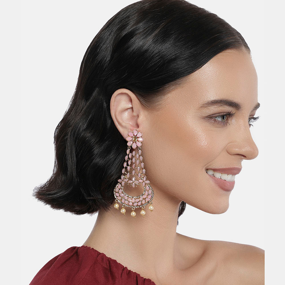 Kord Store Eye-Catchy Alloy Gold Plated Kundan & Moti Work Chandbali Earring For Women & Girls - KSEAR70258