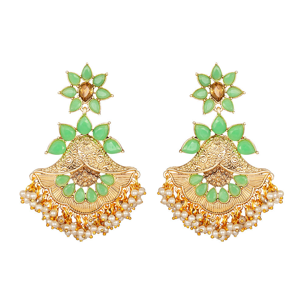 Kord Store Fancy Alloy Gold Plated Kundan & Moti Work Chandbali Earring For Women & Girls - KSEAR70260