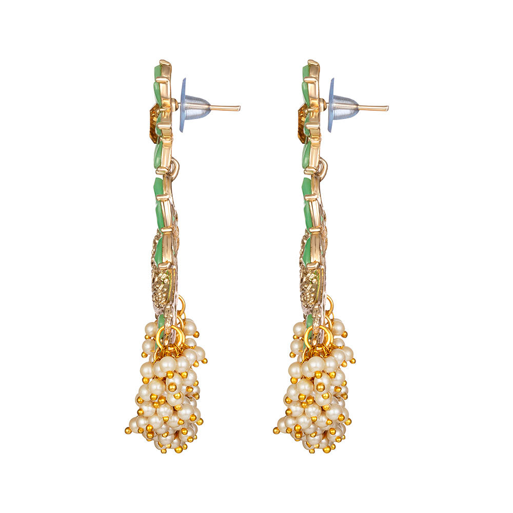 Kord Store Fancy Alloy Gold Plated Kundan & Moti Work Chandbali Earring For Women & Girls - KSEAR70260