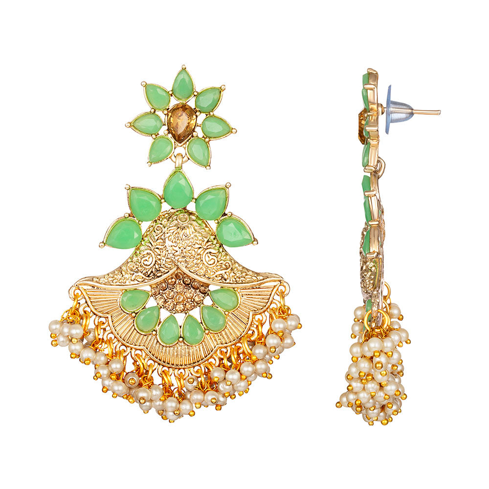Kord Store Fancy Alloy Gold Plated Kundan & Moti Work Chandbali Earring For Women & Girls - KSEAR70260