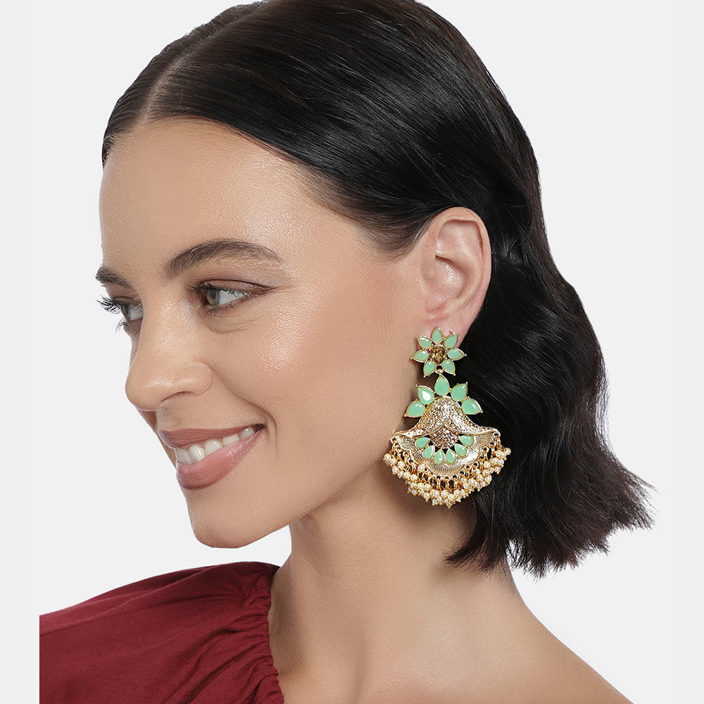 Kord Store Fancy Alloy Gold Plated Kundan & Moti Work Chandbali Earring For Women & Girls - KSEAR70260