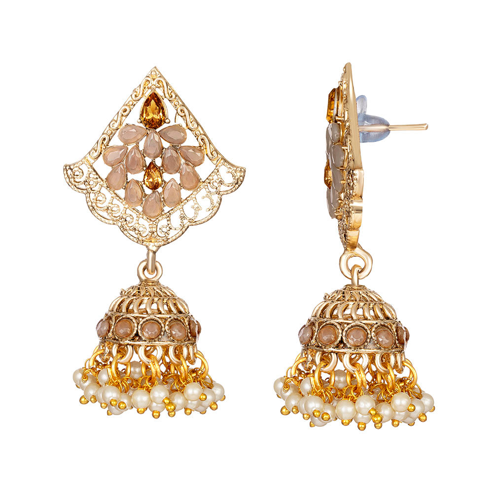 Kord Store Fashionable Alloy Gold Plated Kundan & Moti Work Jhumki Earring For Women & Girls - KSEAR70262