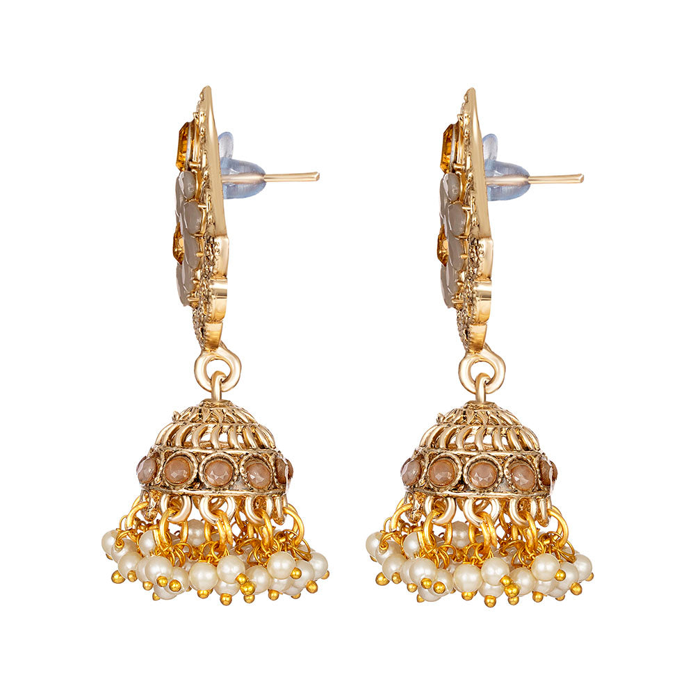 Kord Store Fashionable Alloy Gold Plated Kundan & Moti Work Jhumki Earring For Women & Girls - KSEAR70262