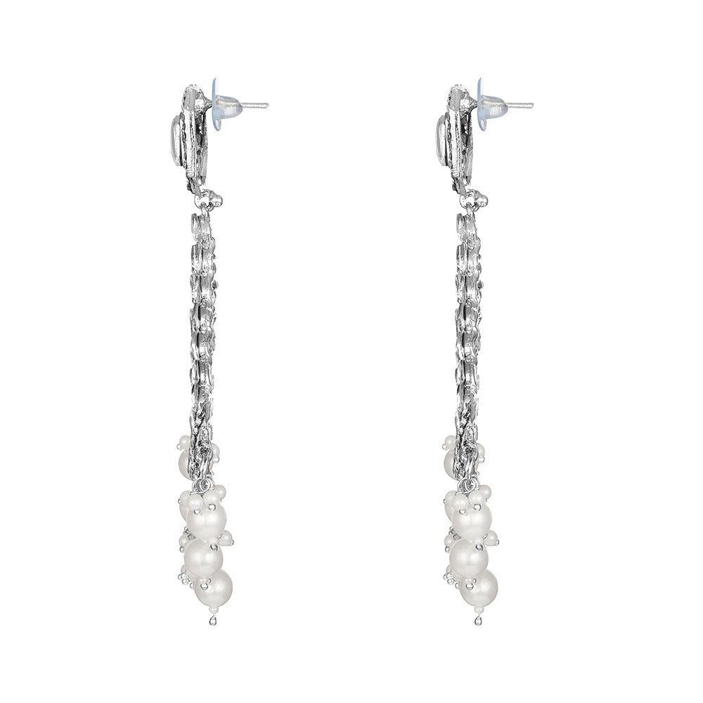 Kord Store Fine Alloy Silver Plated White Stone Chandbali Earring For Women & Girls - KSEAR70263