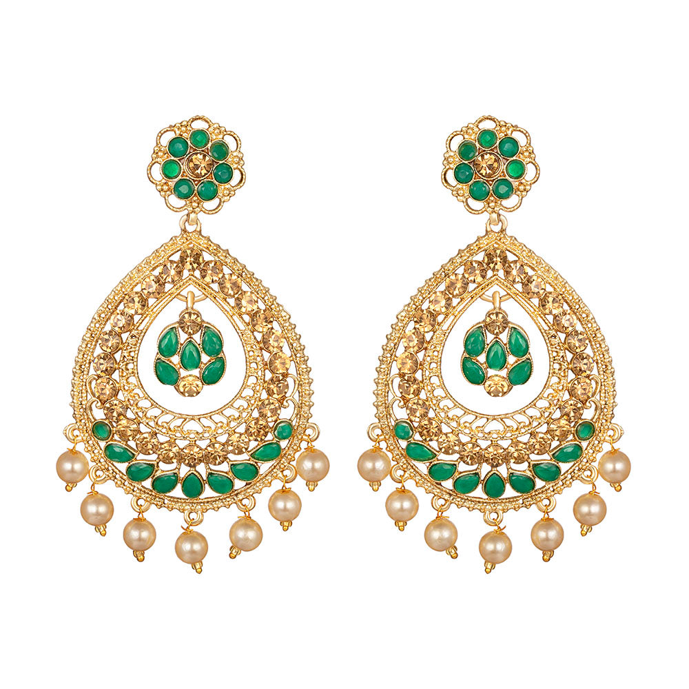 Kord Store Flowing Alloy Gold Plated LCT Stone Dangle Earring For Women & Girls - KSEAR70265