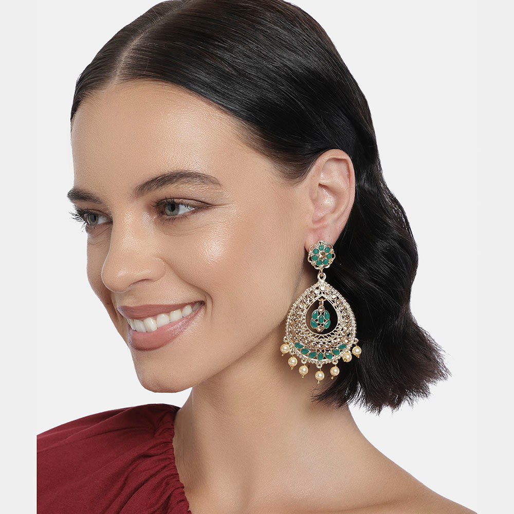 Kord Store Flowing Alloy Gold Plated LCT Stone Dangle Earring For Women & Girls - KSEAR70265