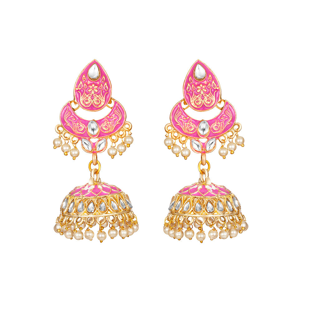 Kord Store Glamorous Alloy Gold Plated Meena Work Jhumki Earring For Women & Girls - KSEAR70266