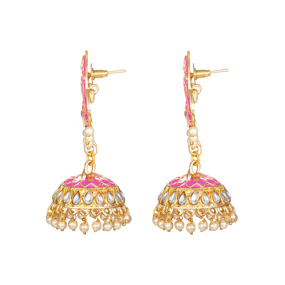 Kord Store Glamorous Alloy Gold Plated Meena Work Jhumki Earring For Women & Girls - KSEAR70266