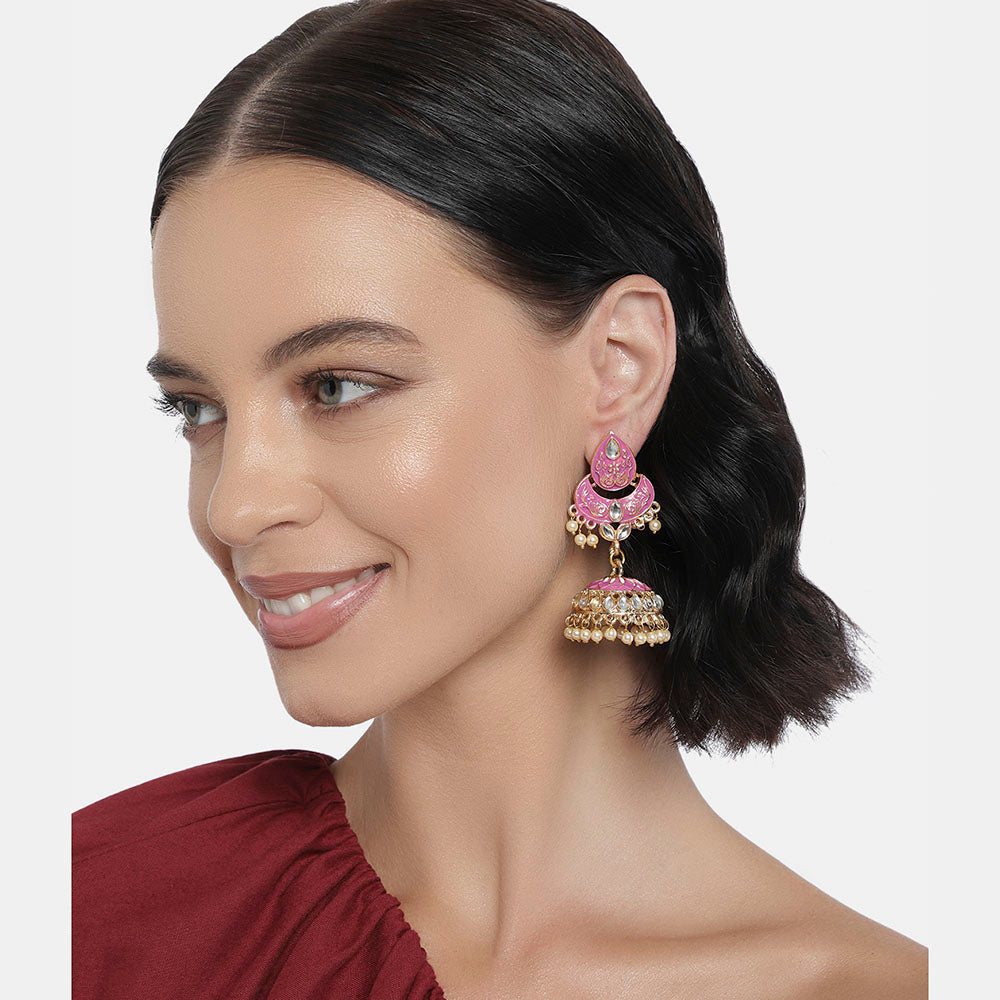 Kord Store Glamorous Alloy Gold Plated Meena Work Jhumki Earring For Women & Girls - KSEAR70266