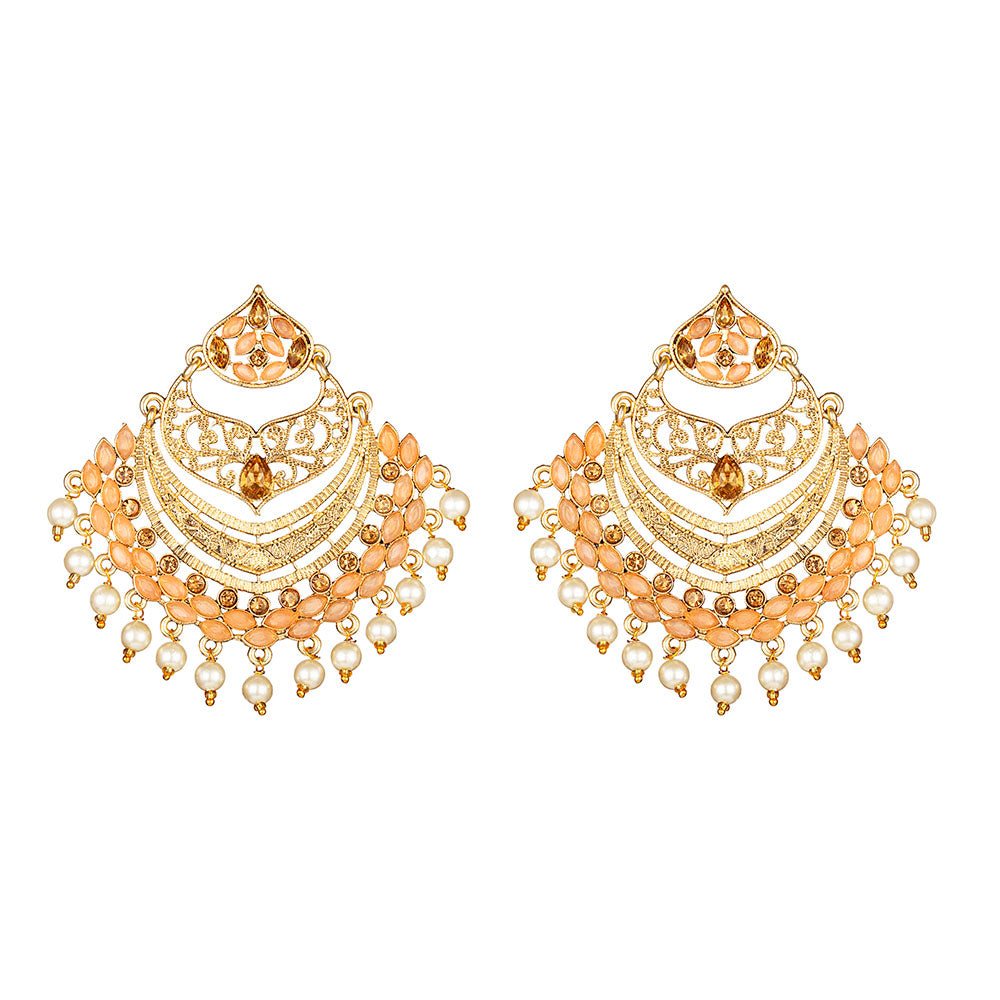 Kord Store Glimmery Alloy Gold Plated LCT Stone Chandbali Earring For Women & Girls - KSEAR70267