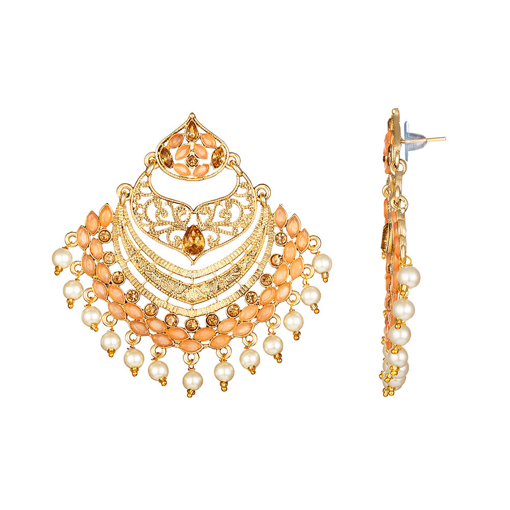 Kord Store Glimmery Alloy Gold Plated LCT Stone Chandbali Earring For Women & Girls - KSEAR70267