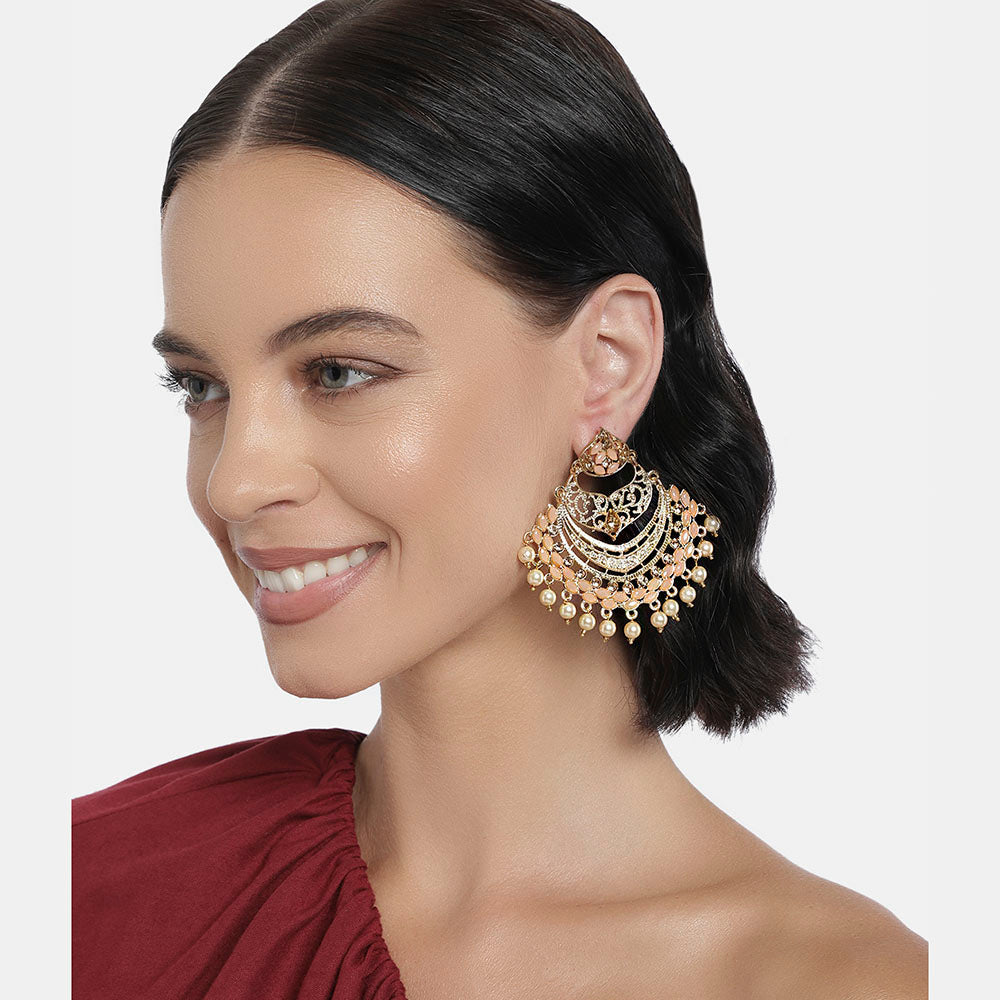 Kord Store Glimmery Alloy Gold Plated LCT Stone Chandbali Earring For Women & Girls - KSEAR70267