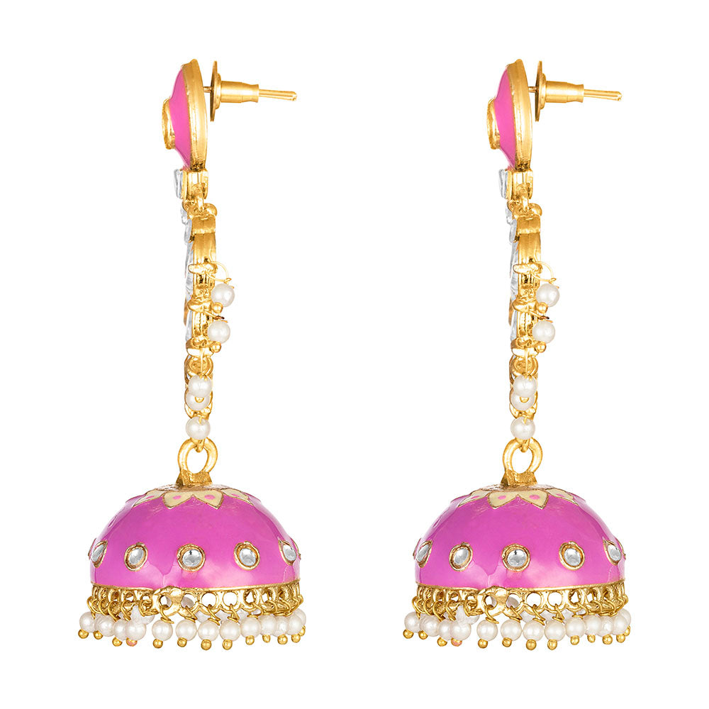 Kord Store Good-looking Alloy Gold Plated Meena Work Jhumki Earring For Women & Girls - KSEAR70269