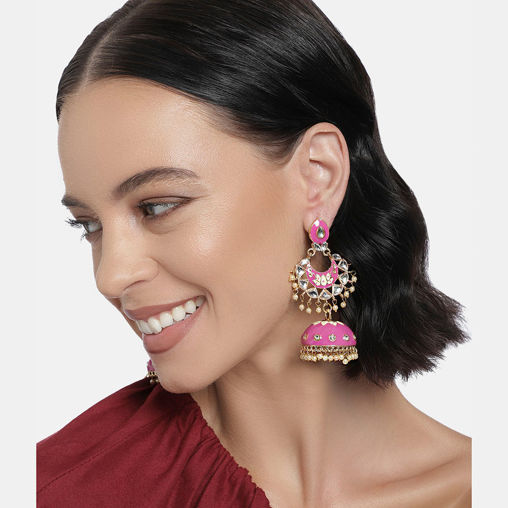 Kord Store Good-looking Alloy Gold Plated Meena Work Jhumki Earring For Women & Girls - KSEAR70269