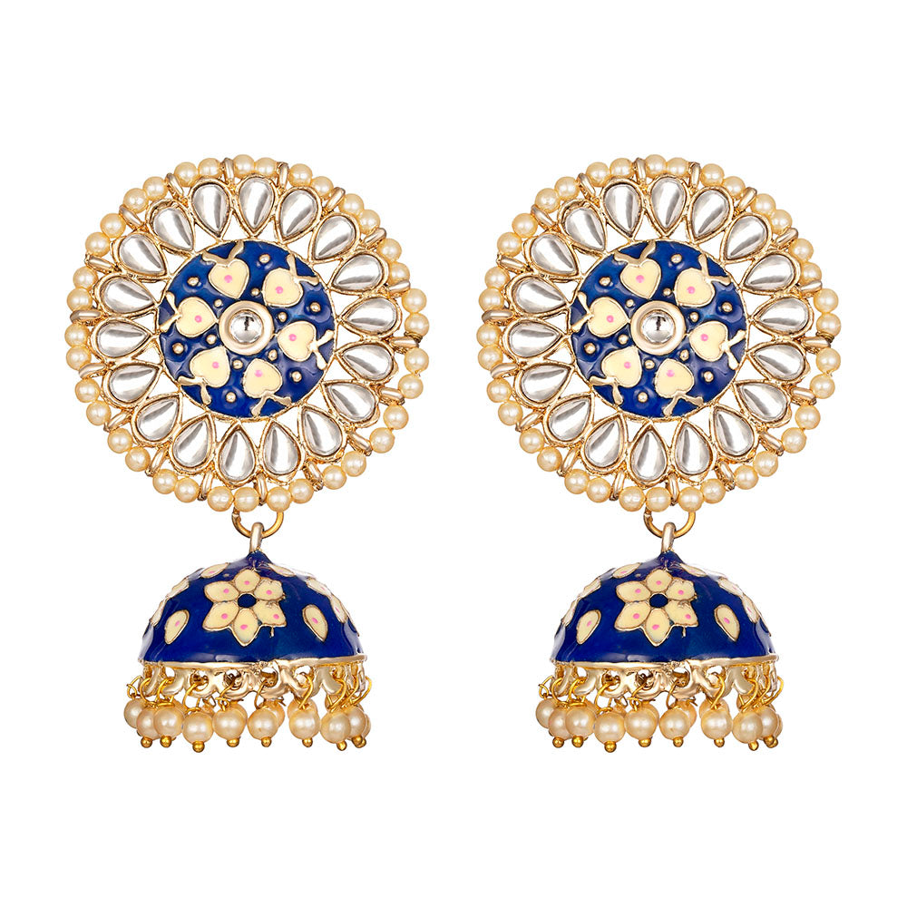 Kord Store Gorgeous Alloy Gold Plated Meena Work Jhumki Earring For Women & Girls - KSEAR70270