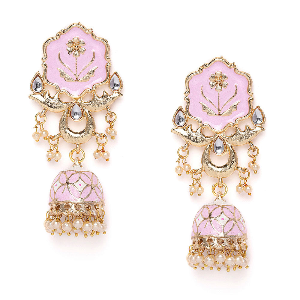 Kord Store Inspired Alloy Gold Plated Meena Work Jhumki Earring For Women & Girls  - KSEAR70273